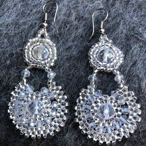 Czech Bead CYSTRAL SILVER Drop Dangle EARRINGS